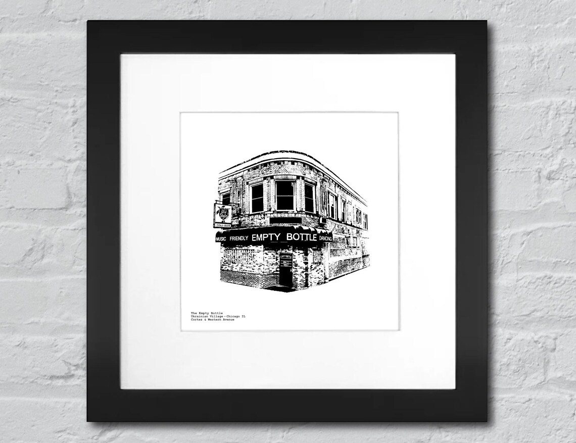 The Empty Bottle Chicago Graphic Wall Art Print in the Ukrainian Village on the west side of Chicago by cityartprints.com