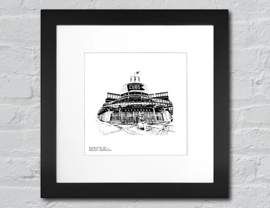 Wrigley Field Bleachers and Scoreboard Artwork Illustration cubs fan gift by cityartprints.com