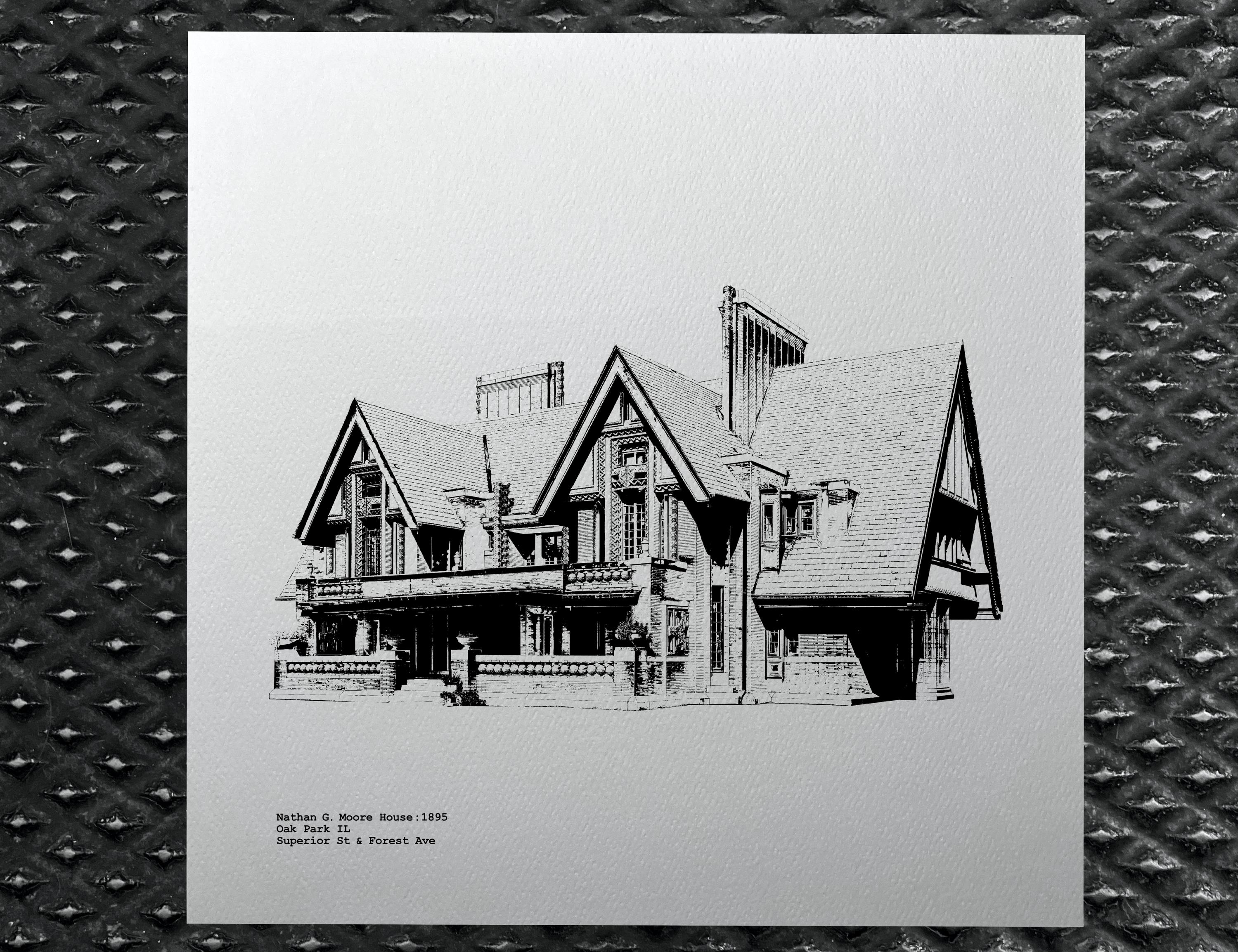 Moore House Oak Park IL custom illustration by cityartprints.com