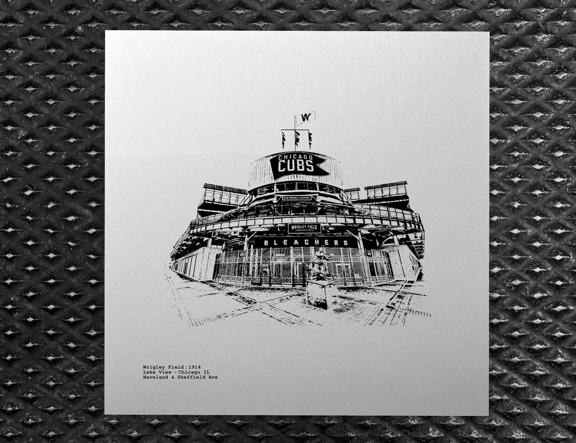 Wrigley Field Bleachers and Scoreboard Artwork Illustration cubs fan gift by cityartprints.com