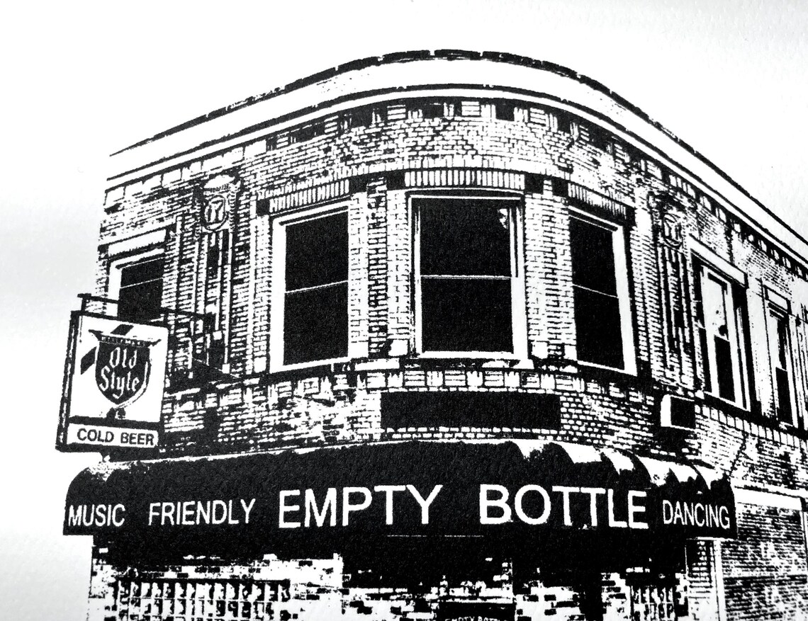 The Empty Bottle Chicago Graphic Wall Art Print in the Ukrainian Village on the west side of Chicago by cityartprints.com