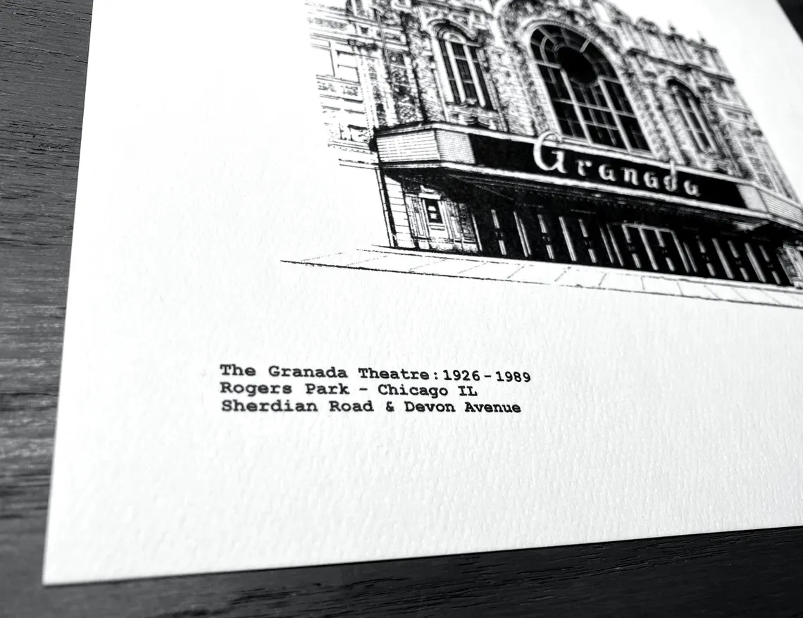 Grenada Theatre Lost Chicago Movie Palace Illustration by citartprints.com