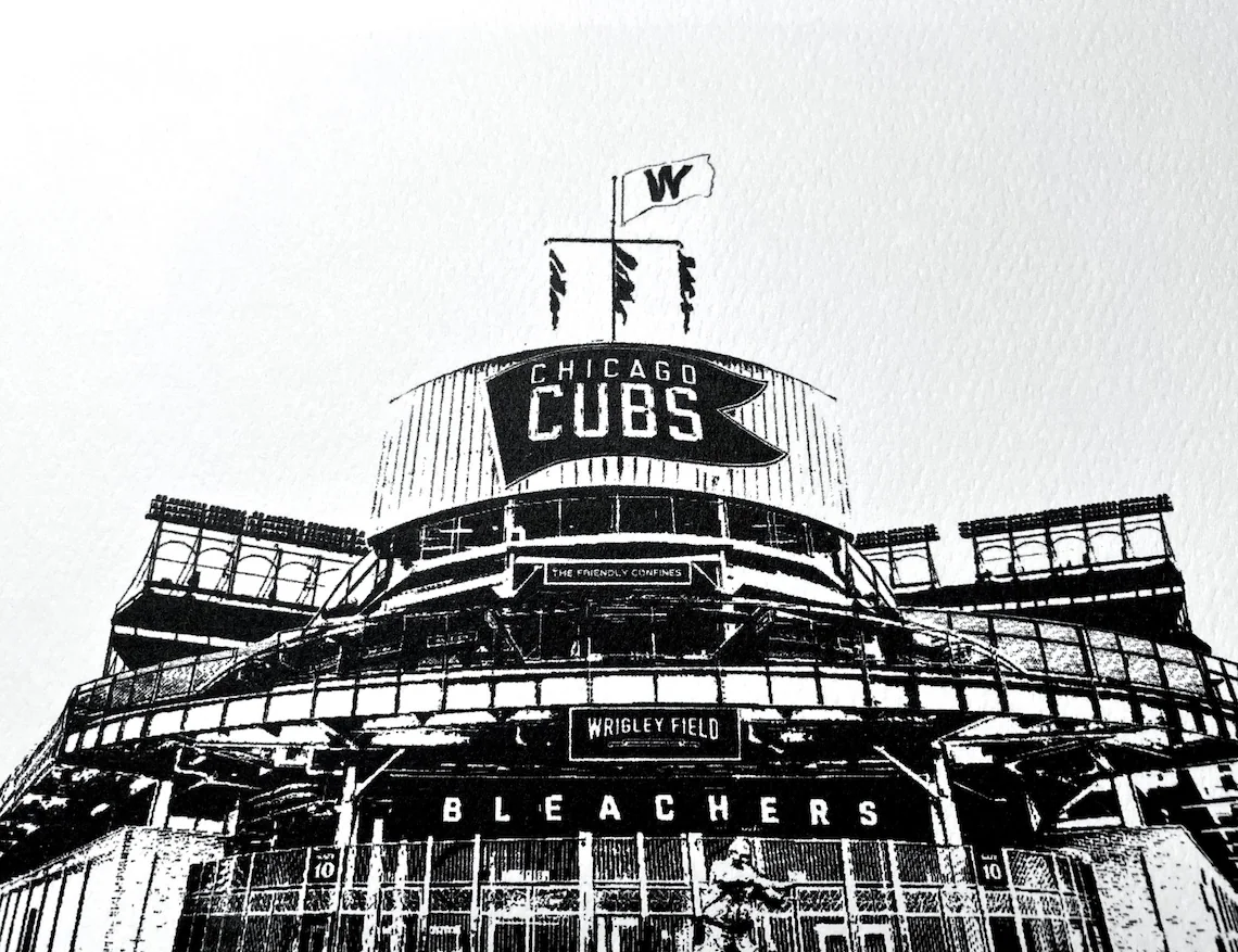 Wrigley Field Bleachers and Scoreboard Artwork Illustration cubs fan gift by cityartprints.com