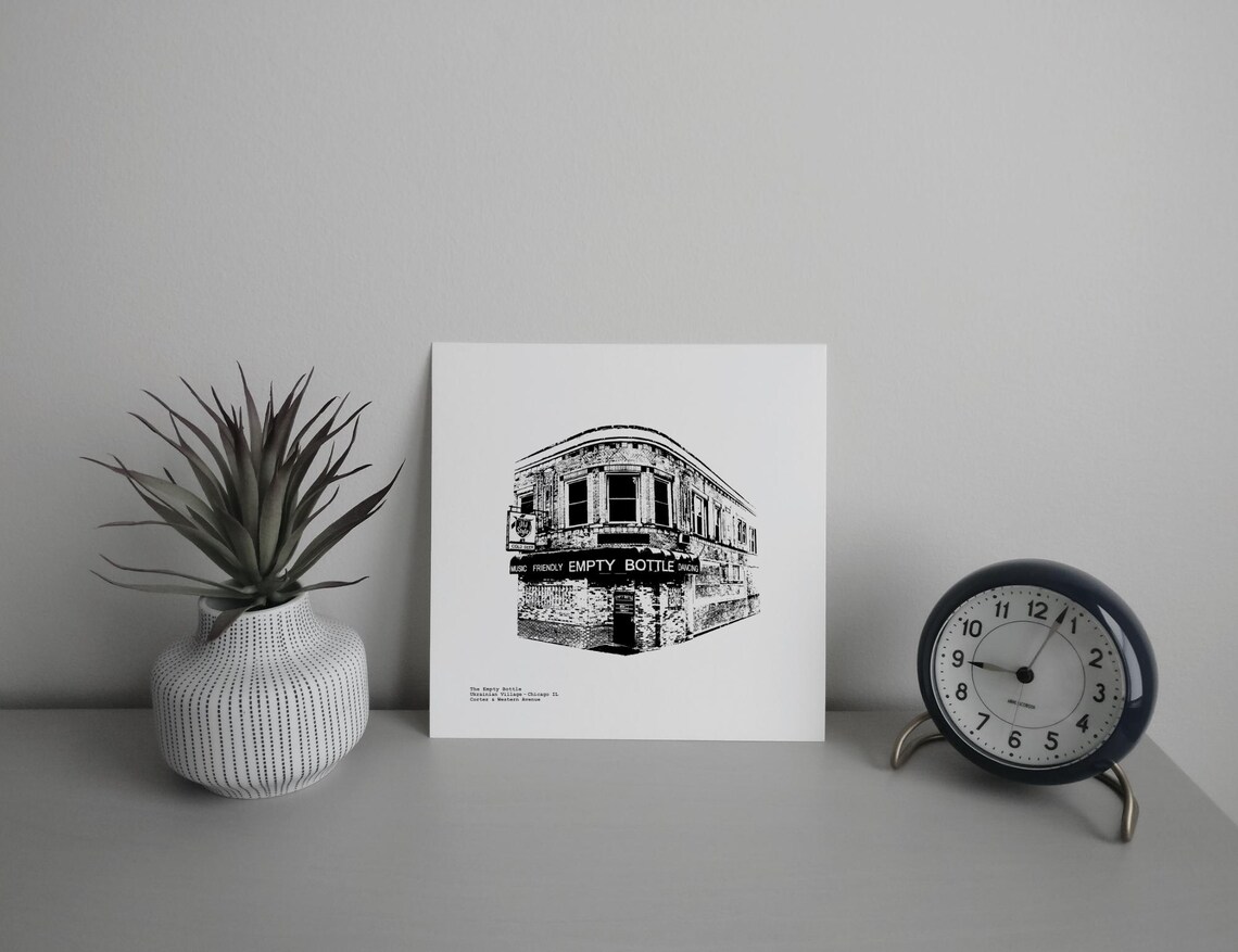 The Empty Bottle Chicago Graphic Wall Art Print in the Ukrainian Village on the west side of Chicago by cityartprints.com