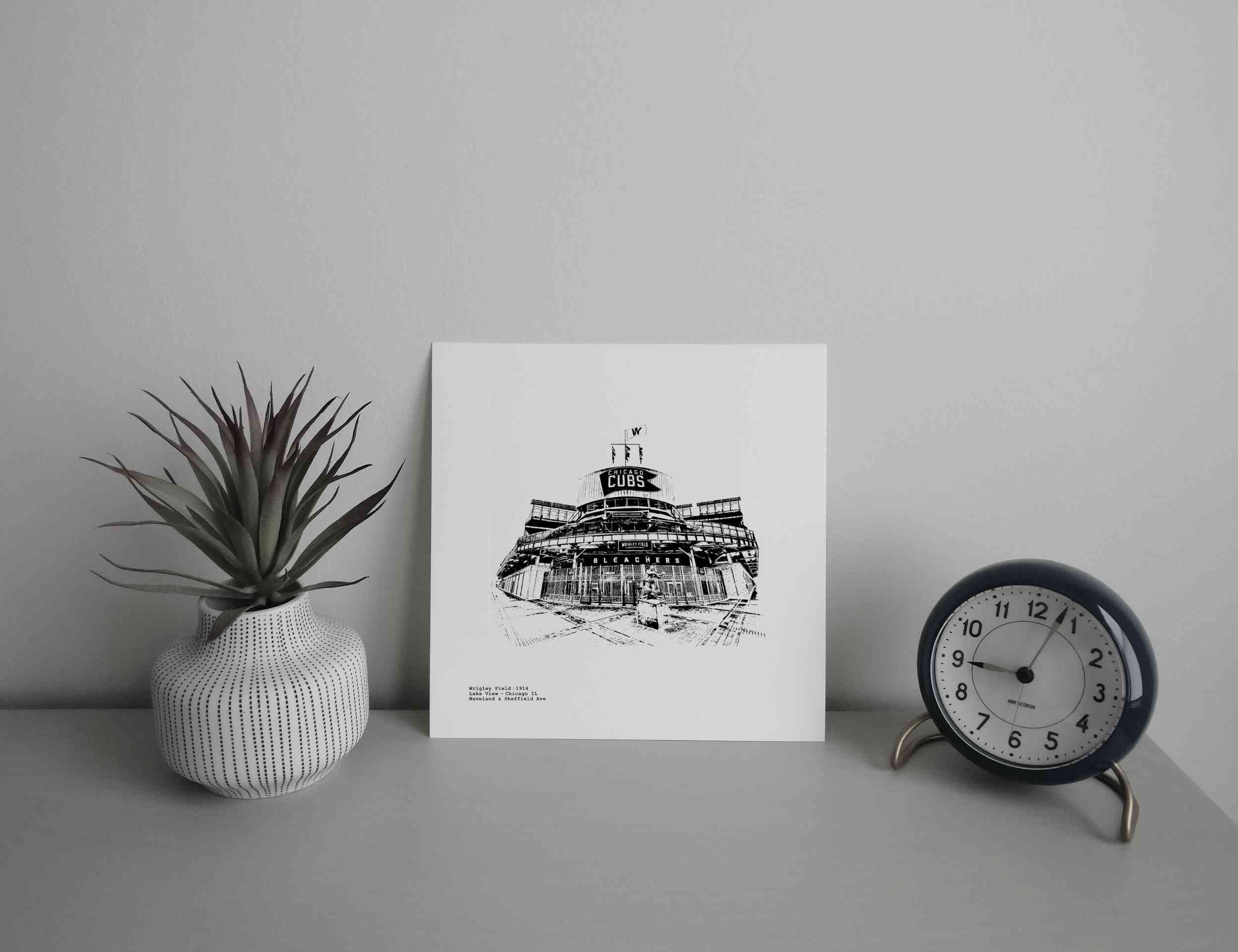 Wrigley Field Bleachers and Scoreboard Artwork Illustration cubs fan gift by cityartprints.com