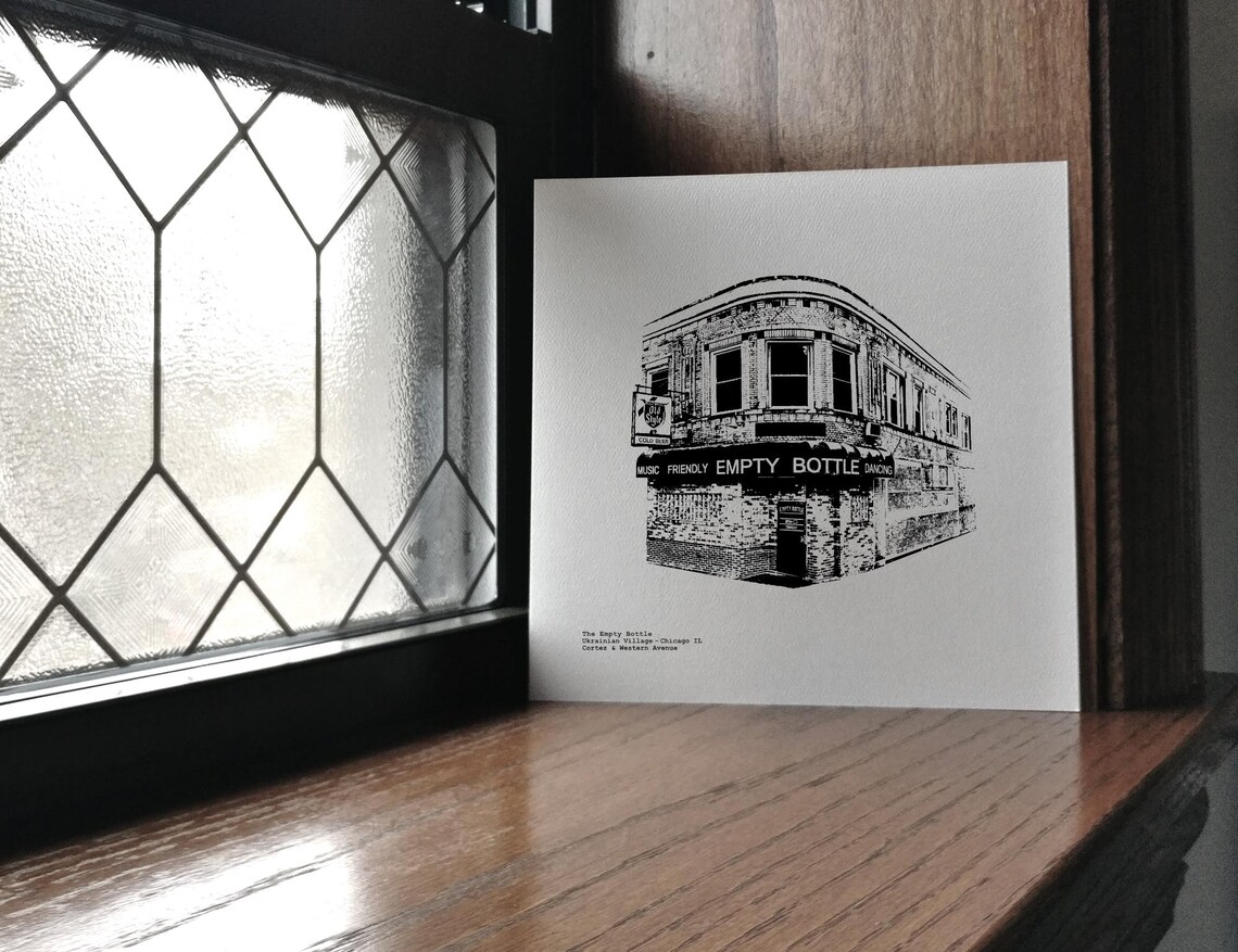 The Empty Bottle Chicago Graphic Wall Art Print in the Ukrainian Village on the west side of Chicago by cityartprints.com