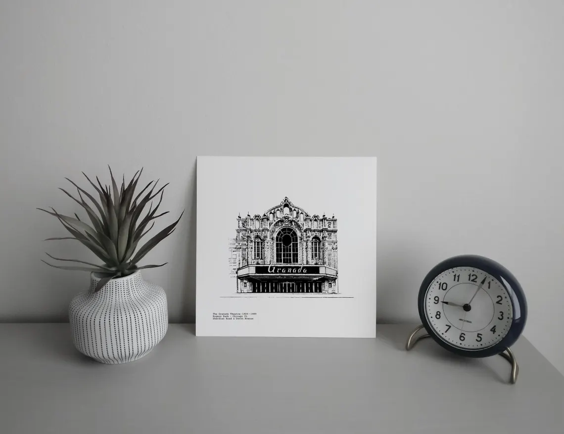 Grenada Theatre Lost Chicago Movie Palace Illustration by citartprints.com