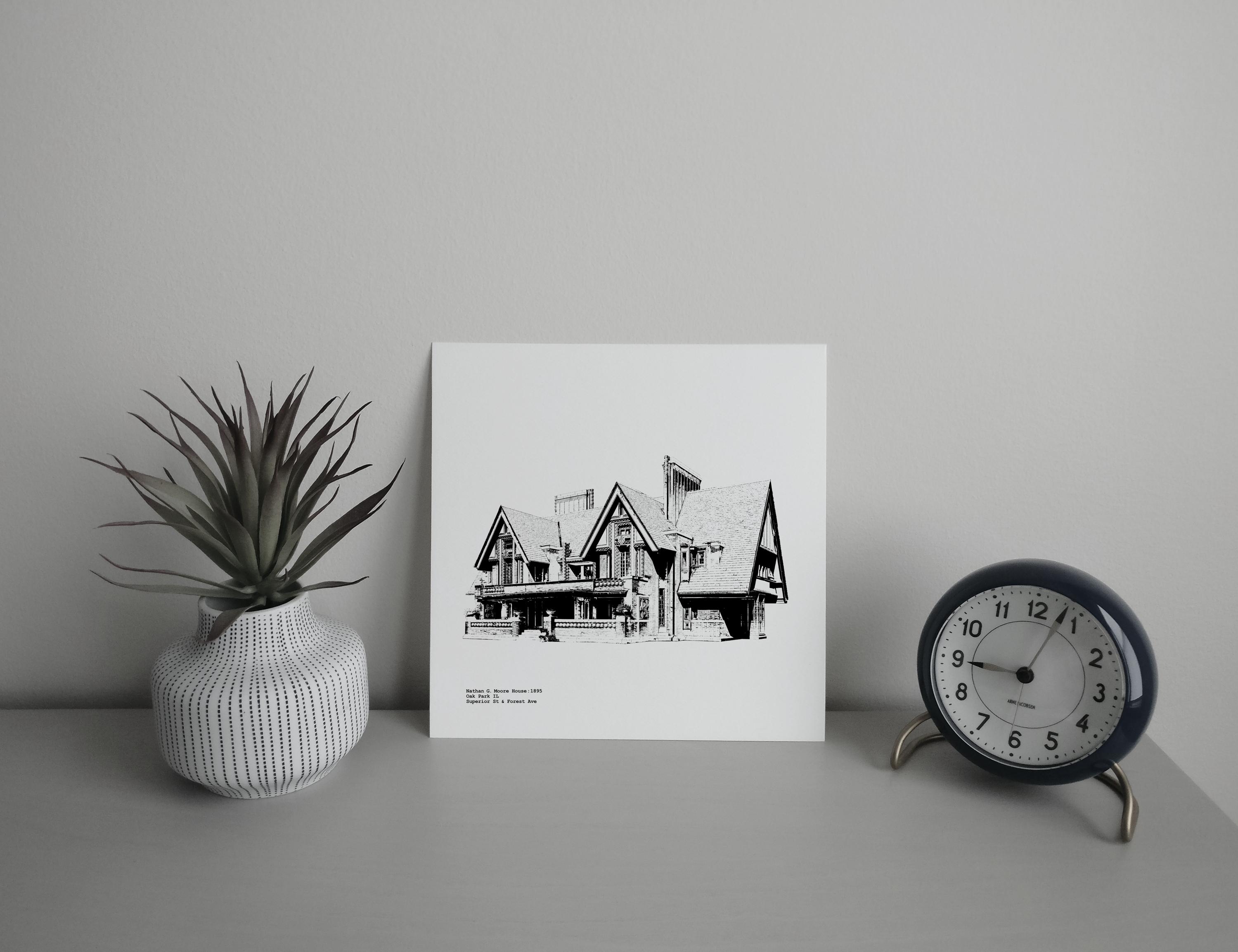 Moore House Oak Park IL custom illustration by cityartprints.com