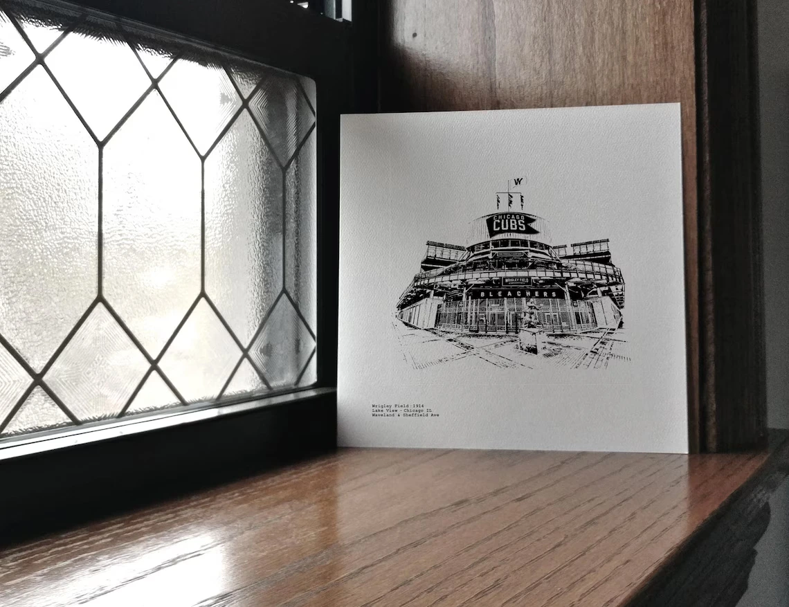 Wrigley Field Bleachers and Scoreboard Artwork Illustration cubs fan gift by cityartprints.com