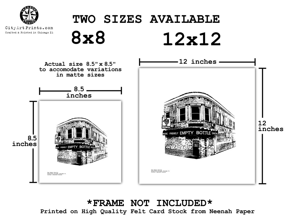 The Empty Bottle Chicago Graphic Wall Art Print in the Ukrainian Village on the west side of Chicago by cityartprints.com