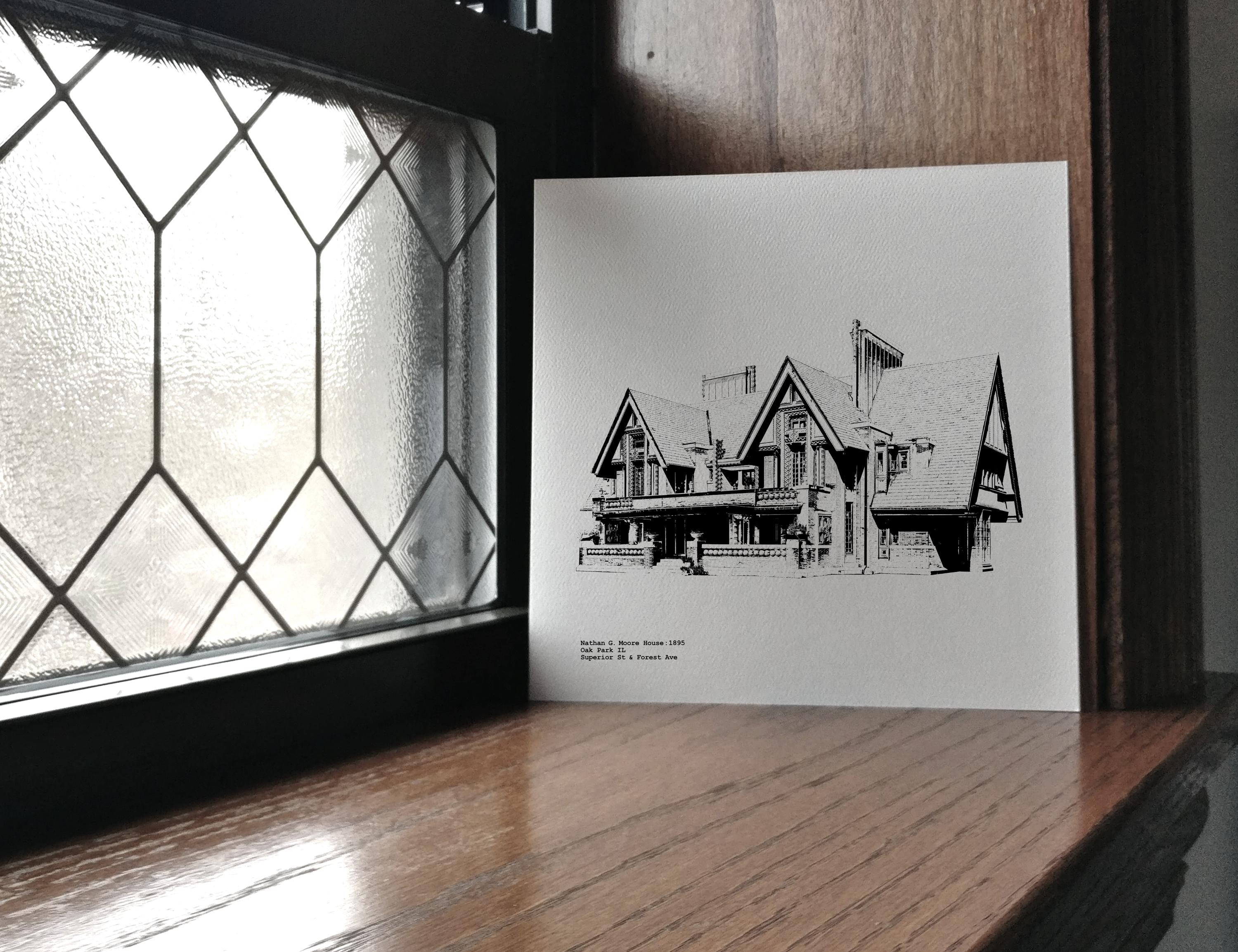 Moore House Oak Park IL custom illustration by cityartprints.com