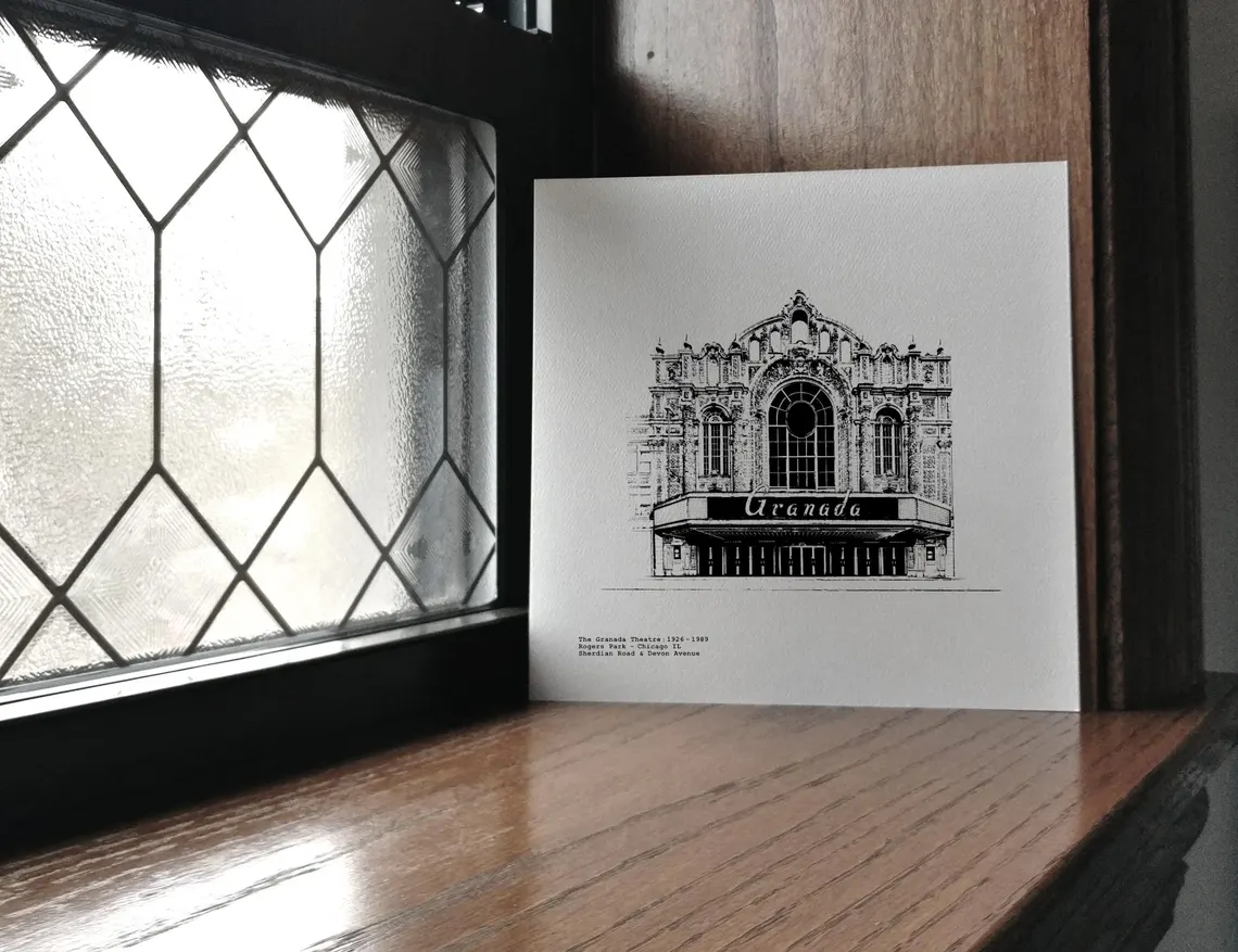 Grenada Theatre Lost Chicago Movie Palace Illustration by citartprints.com