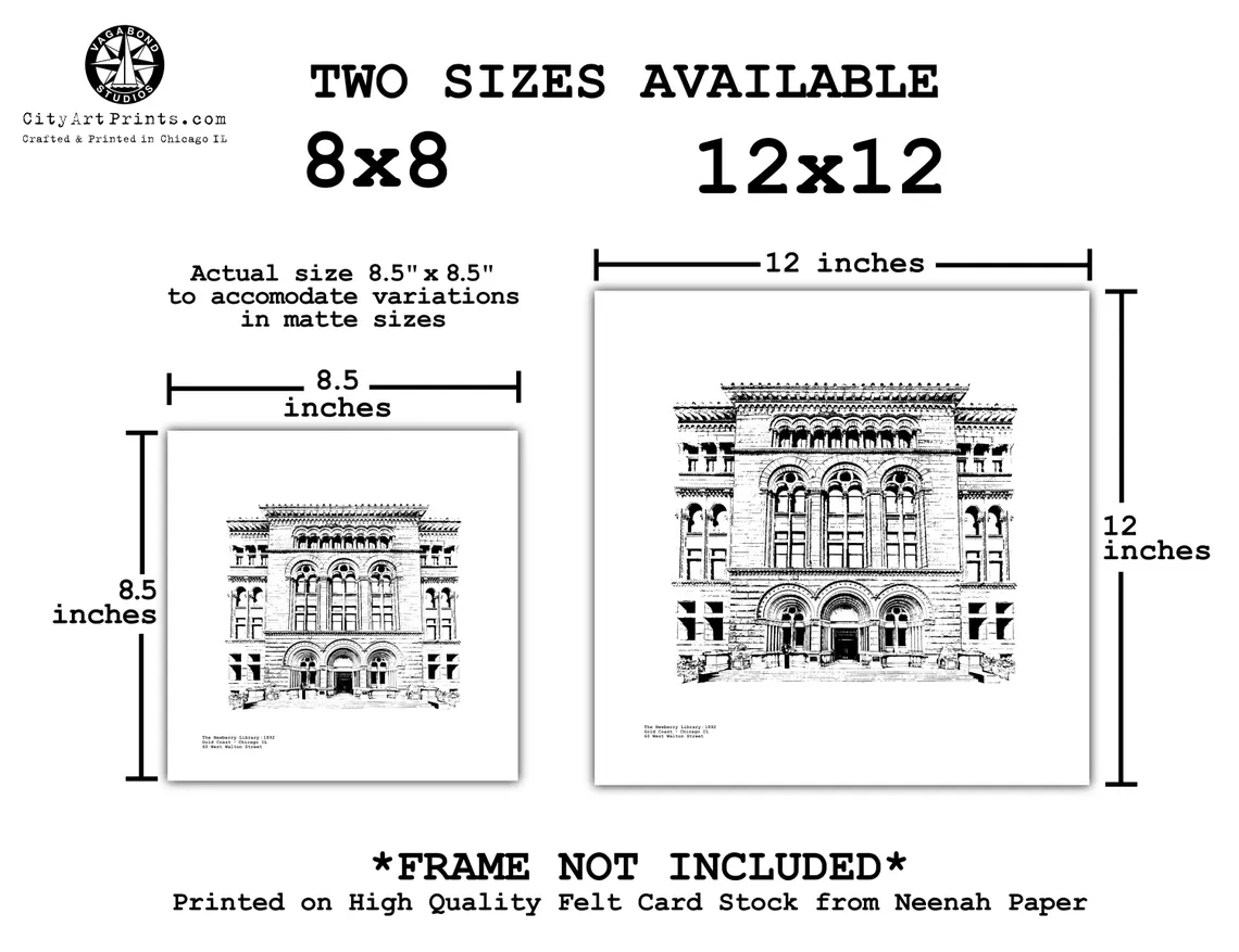 The Newberry Library illustration of entry on Walton Street overlooking Washington Square Park on Chicago's Near North Side
