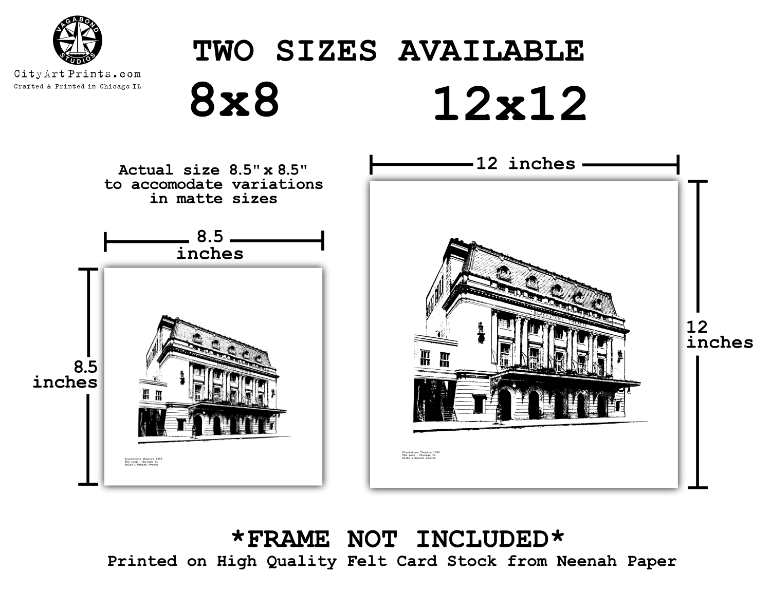 Blackstone Theatre Chicago Graphic Art Print illustration in the Loop by cityartprints.com