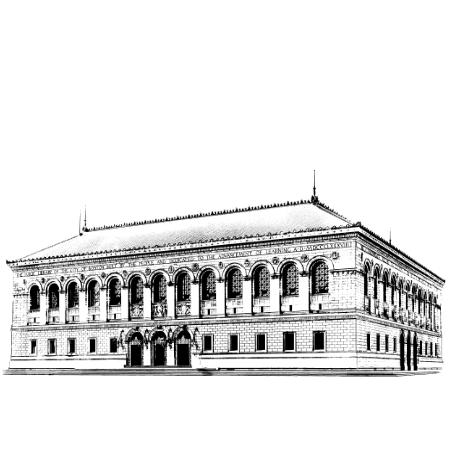 Boston Central library view from Copley Square on the front entryway and facade in Back Bay Boston