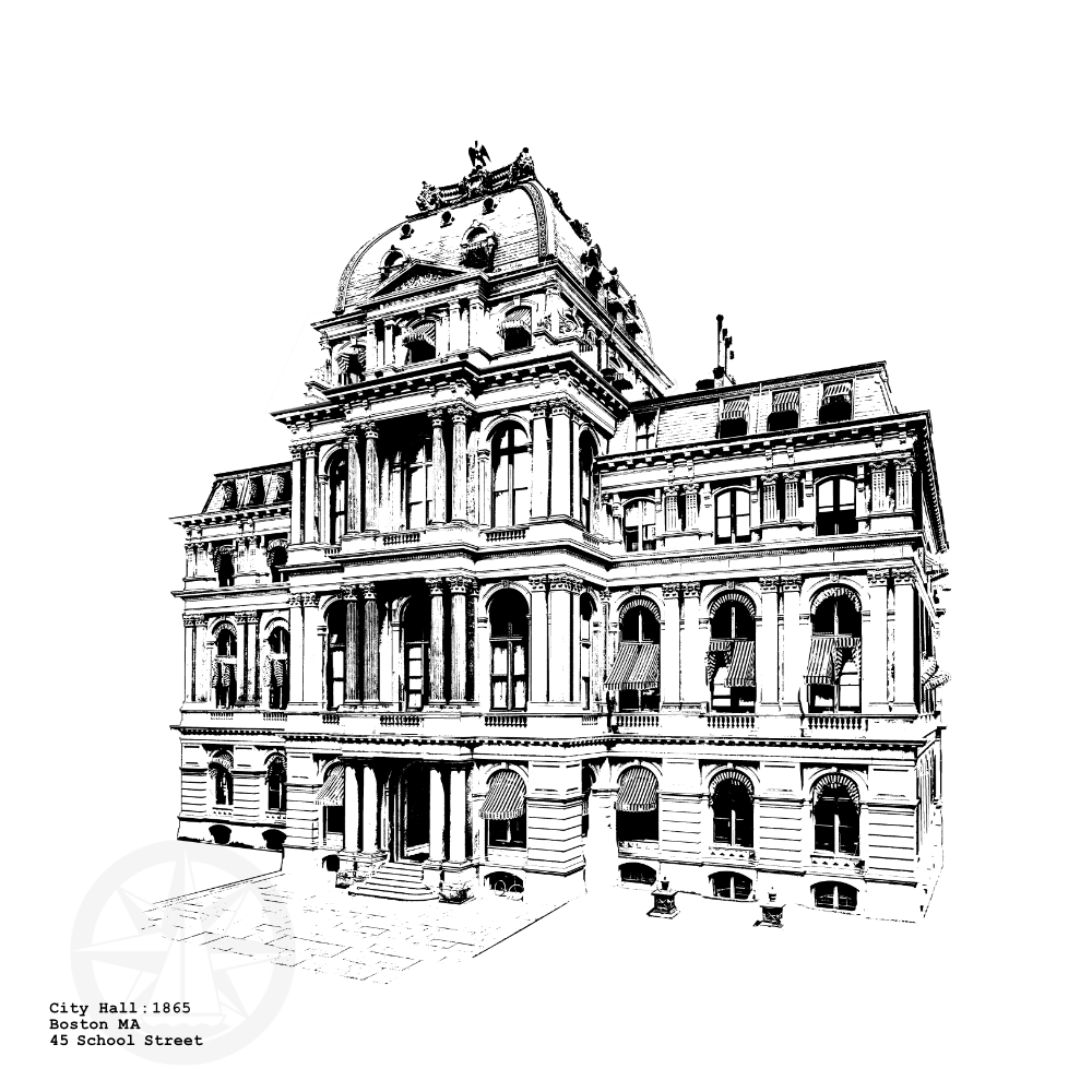 Old City Hall - Boston Massachusetts illustration by cityartprints.com