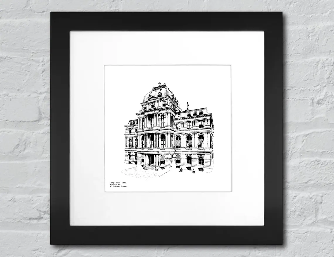 Old City Hall - Boston Massachusetts illustration by cityartprints.com