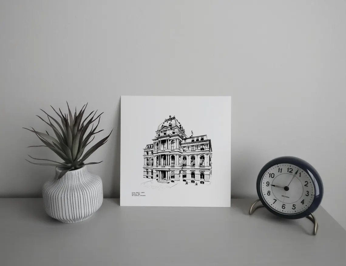 Old City Hall - Boston Massachusetts illustration by cityartprints.com