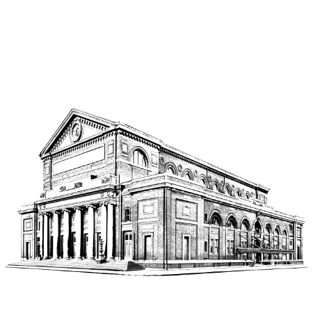 Boston Symphony Hall illustration  / architectural rendering showing building at an angle