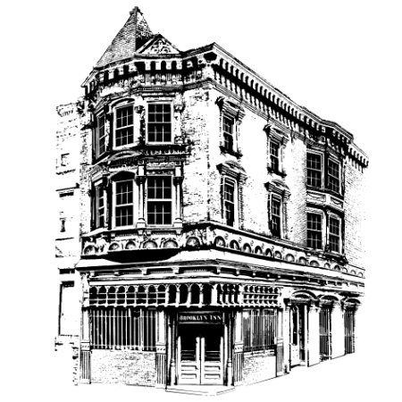 Brooklyn Inn illustration artwork in Boreum Hill, neighborhood streetscape illustration