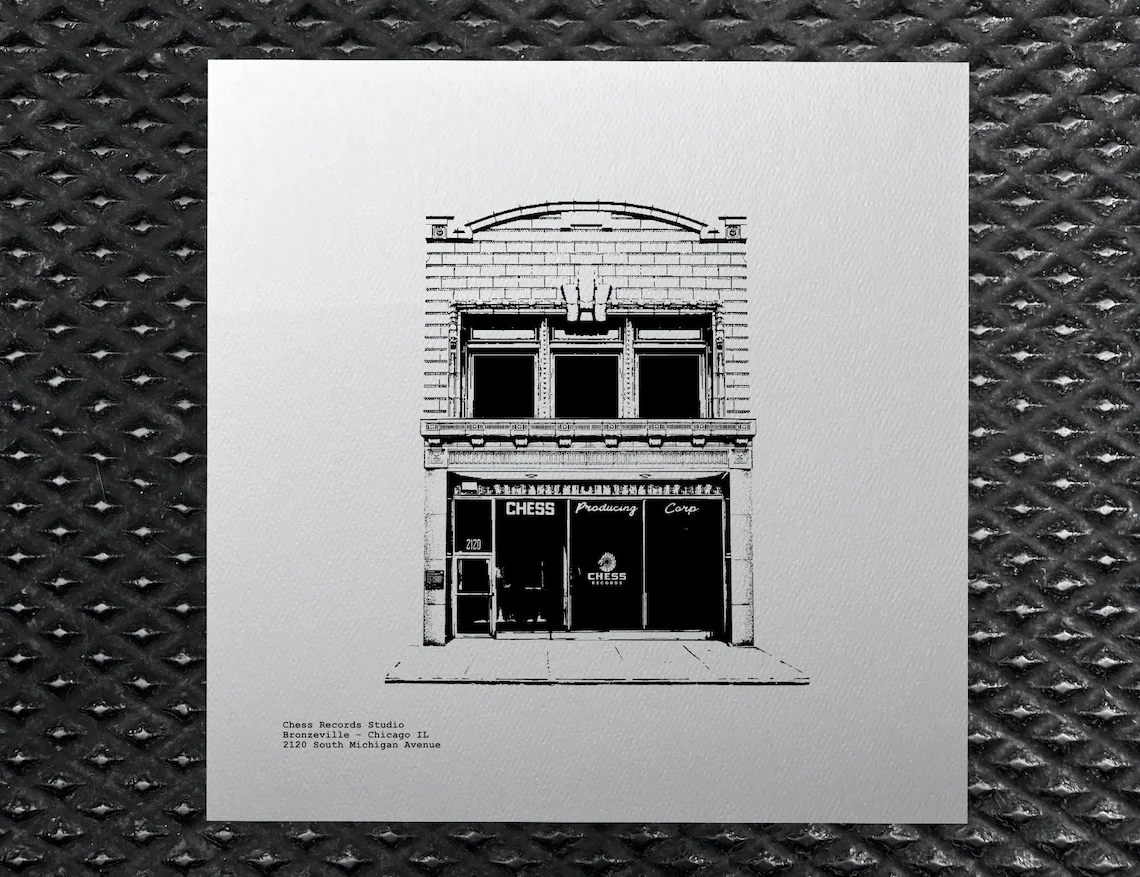 Chess Records Studio 2120 South Michigan Avenue Bronzeville Chicago Rock History illustration by cityartprints.com