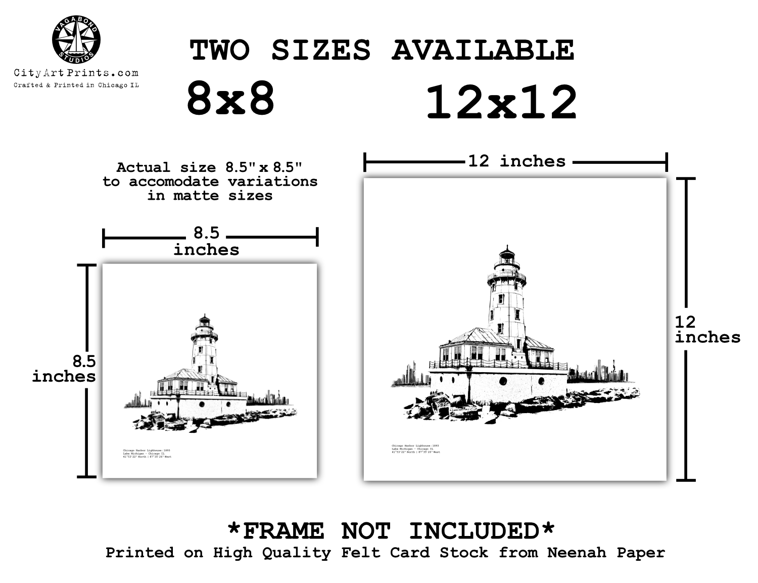 Chicago Harbor Lighthouse on Lake Michigan Graphic Art Print by cityartprints.com