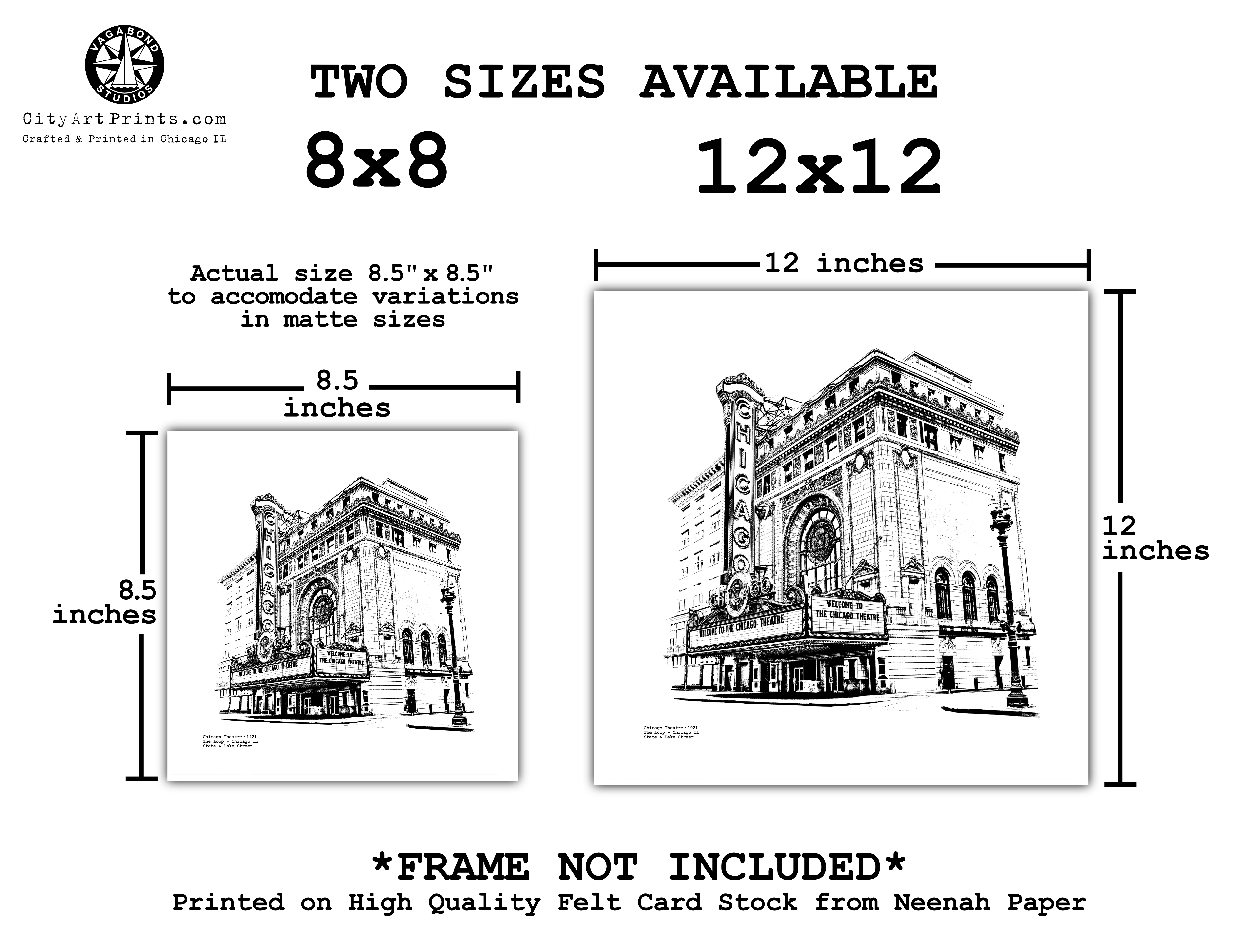 Chicago Theatre Marquee The Loop Chicago Architecture illustration Art Print by cityartprints.com