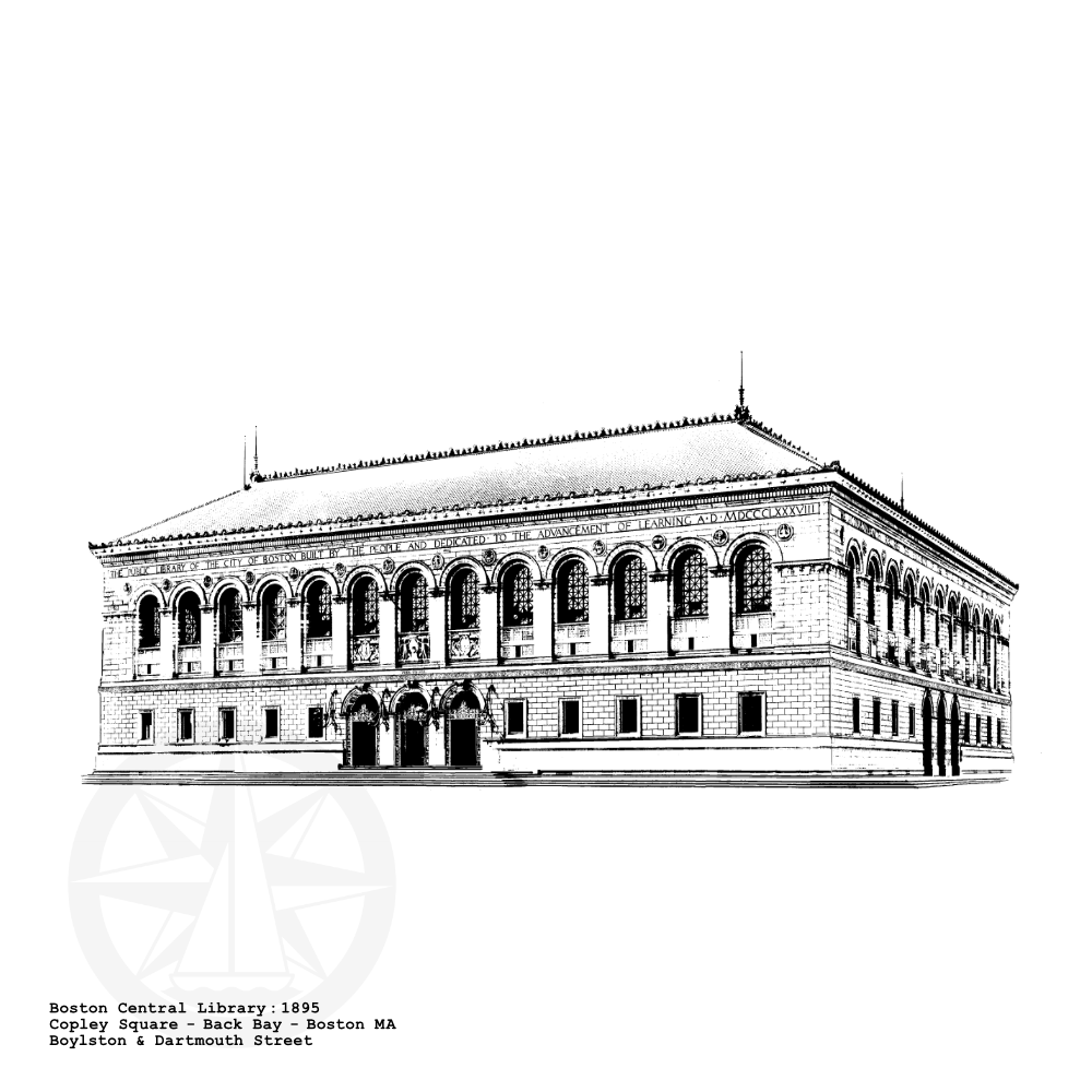 Boston Central Library - Copley Square - Back Bay Boston - illustration by cityartprints.com