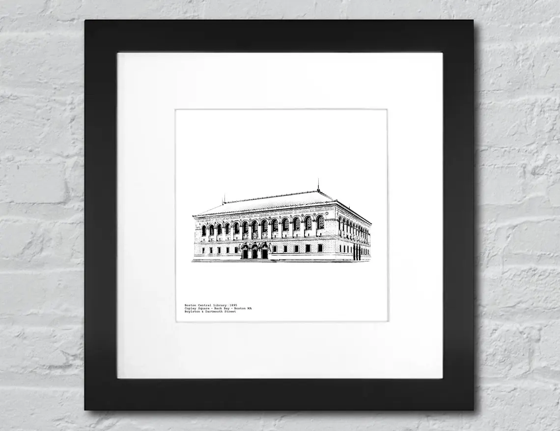 Boston Central Library - Copley Square - Back Bay Boston - illustration by cityartprints.com