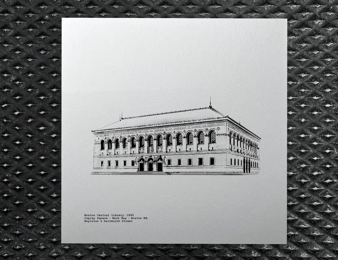 Boston Central Library - Copley Square - Back Bay Boston - illustration by cityartprints.com