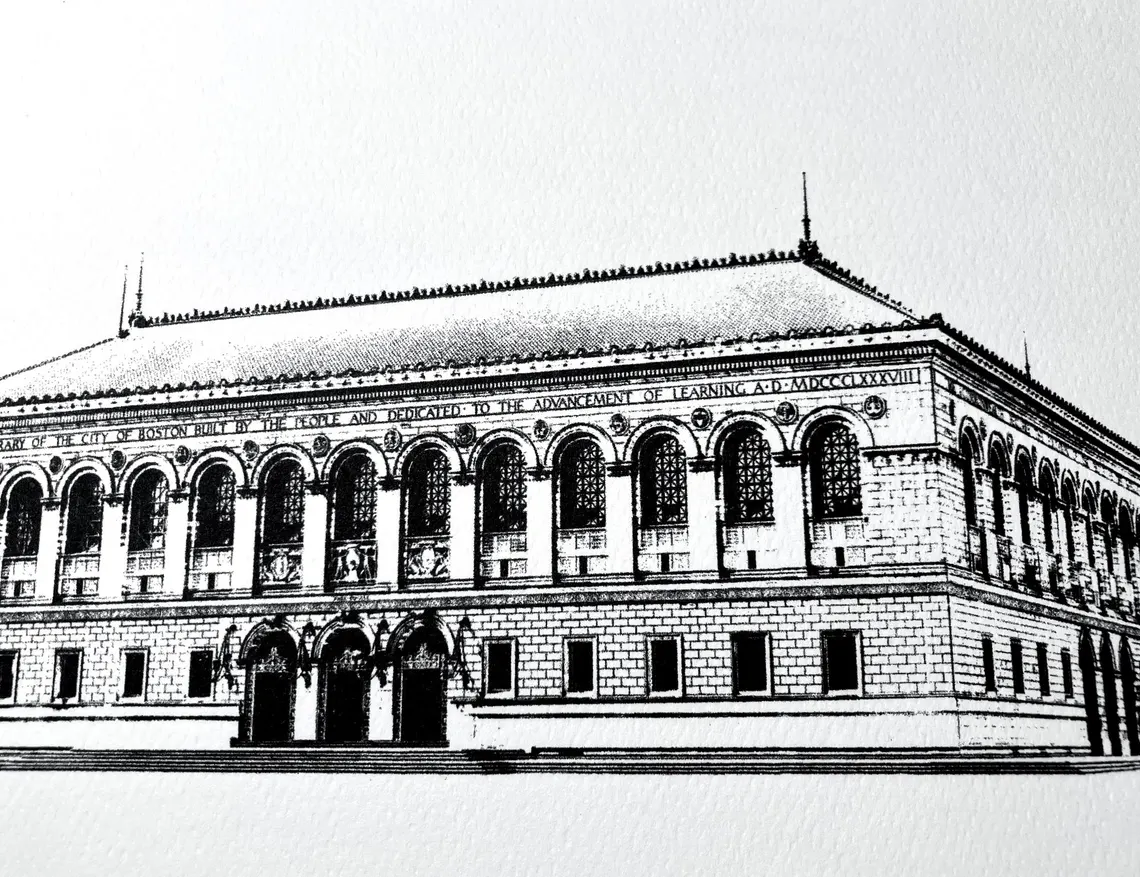 Boston Central Library - Copley Square - Back Bay Boston - illustration by cityartprints.com