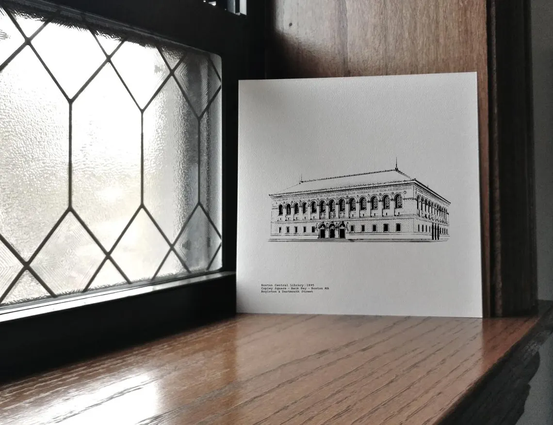 Boston Central Library - Copley Square - Back Bay Boston - illustration by cityartprints.com