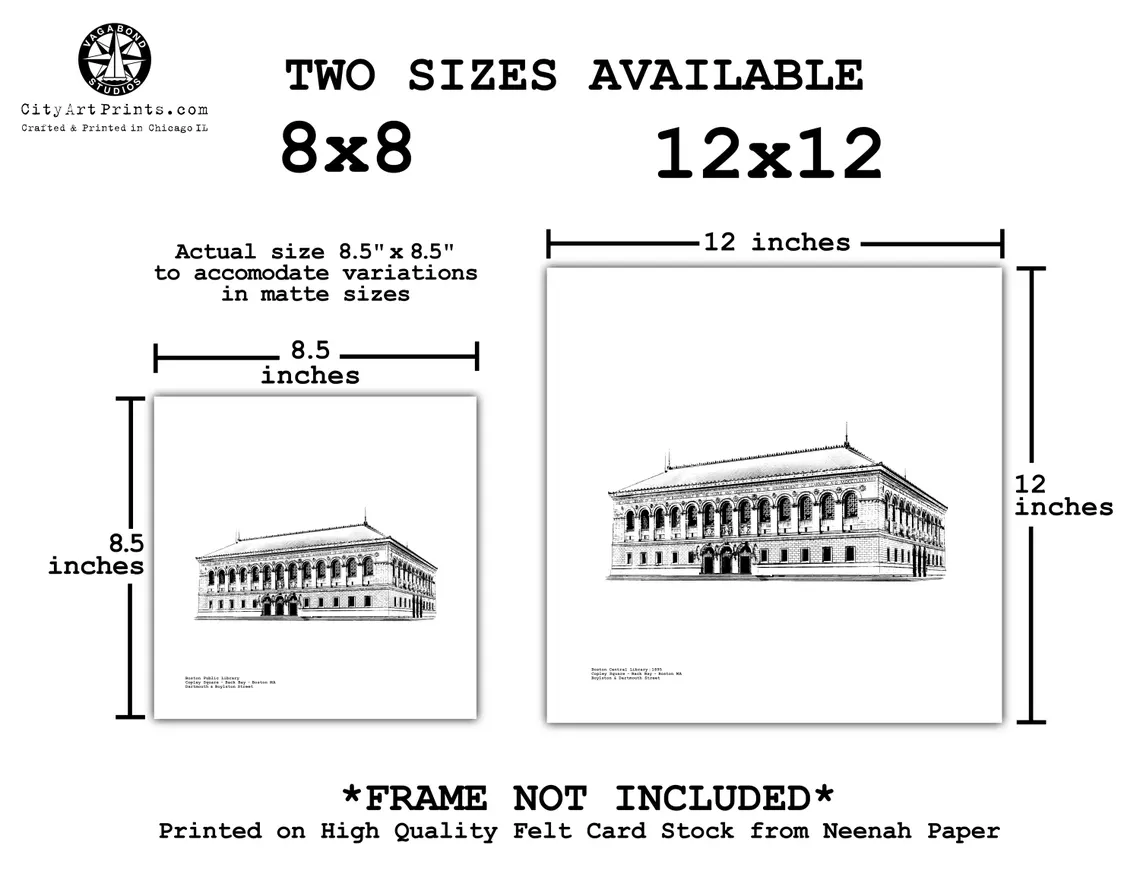 Boston Central Library - Copley Square - Back Bay Boston - illustration by cityartprints.com