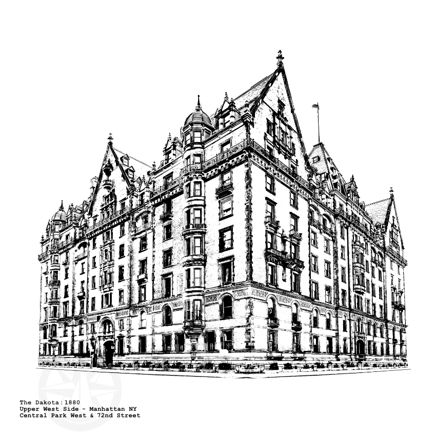 The Dakota Apartments illustration of Central Park West -Upper West Side by- CityArtPrints.com