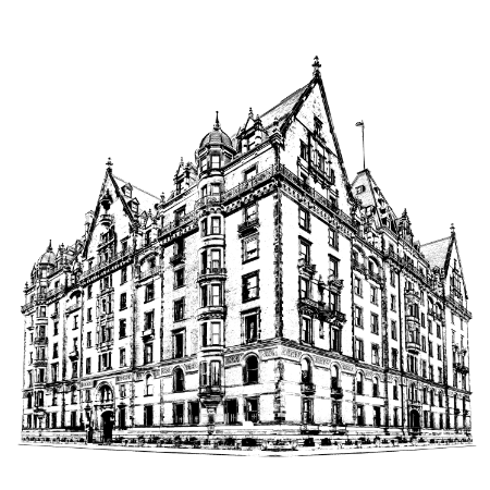 Dakota Hotel Central Park West Manhattan illustration of the Upper West Side landmark