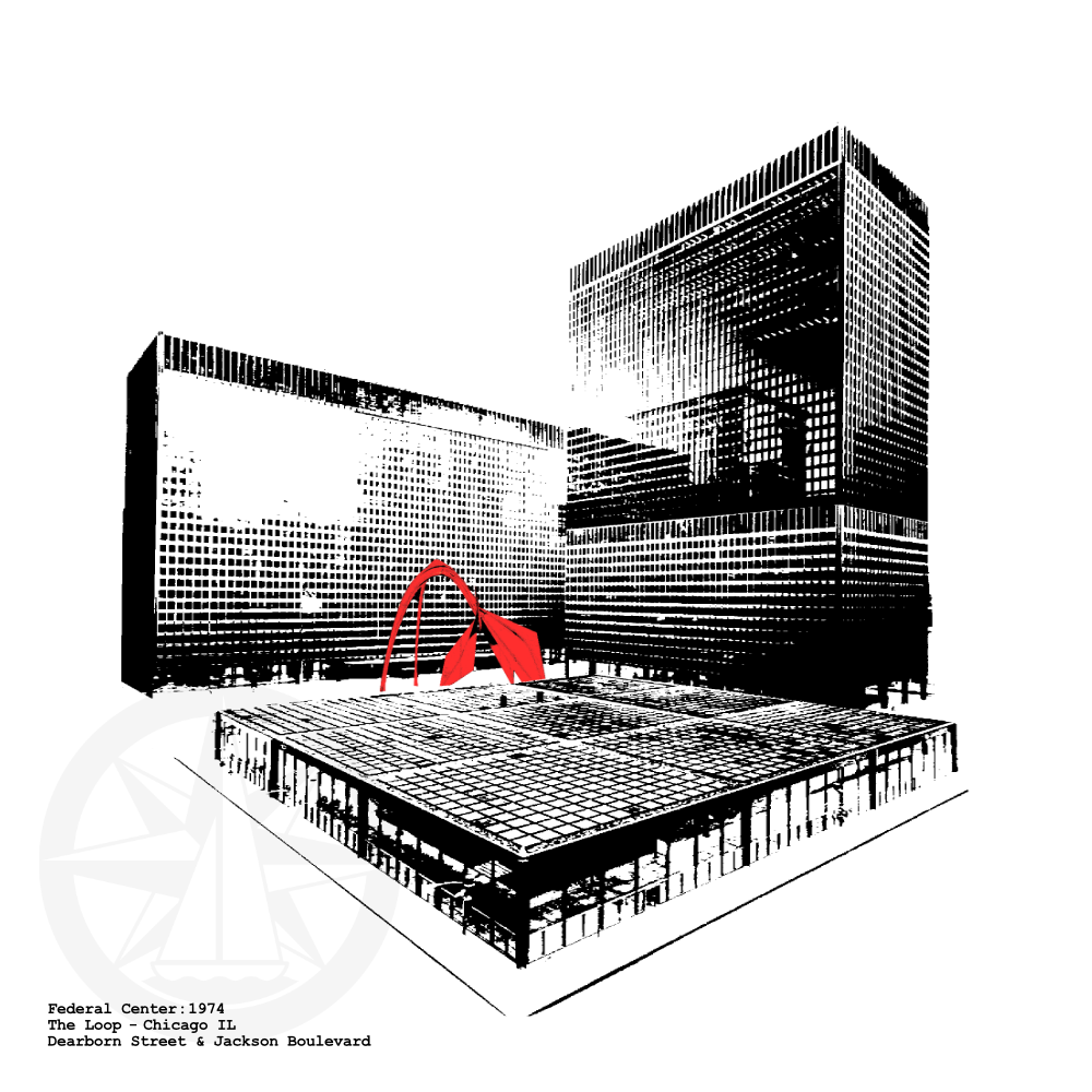 Federal Center illustration in the loop, Chicago IL