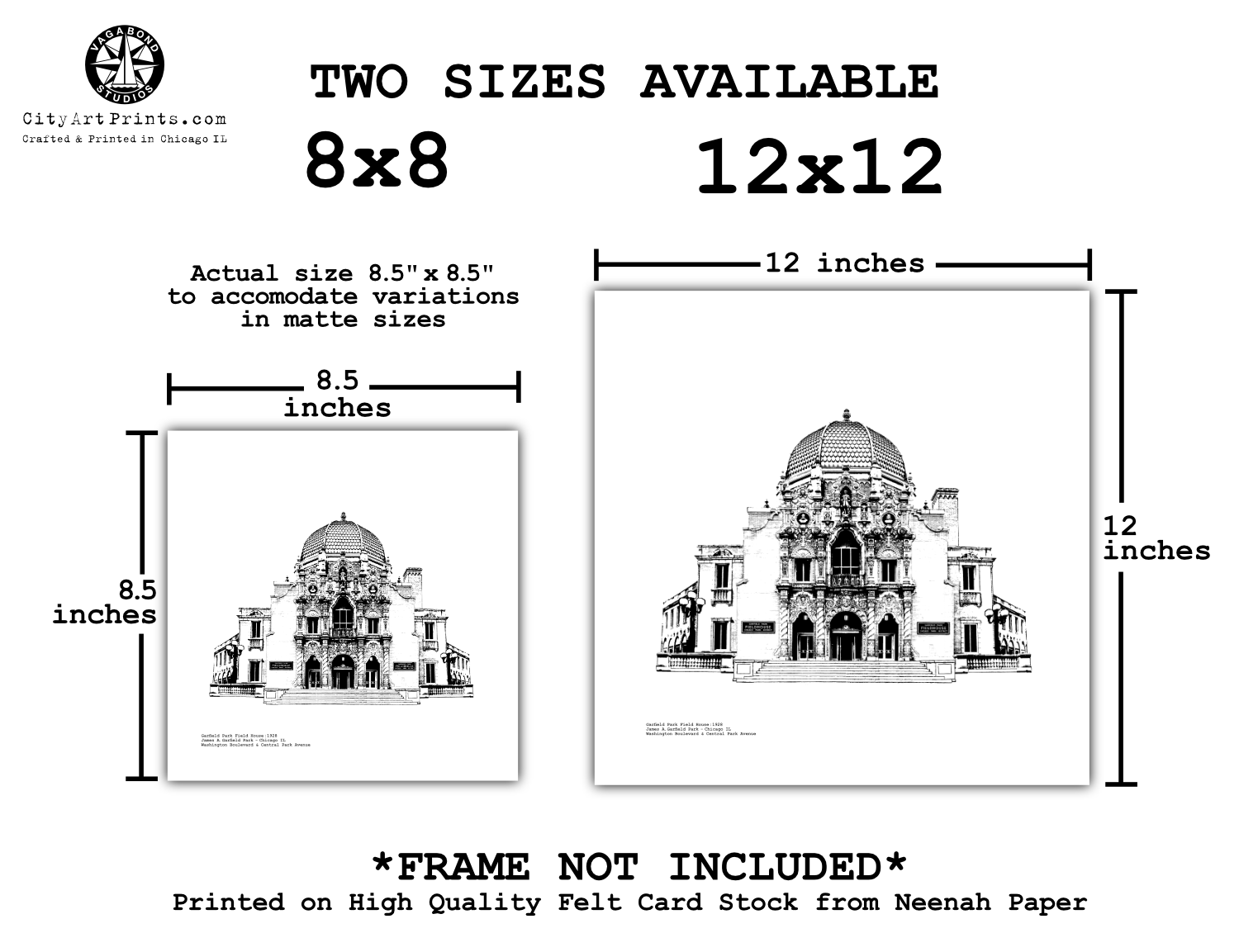 Garfield Park Fieldhouse on Chicago's West Side Graphic Art Print illustration by cityartprints.com