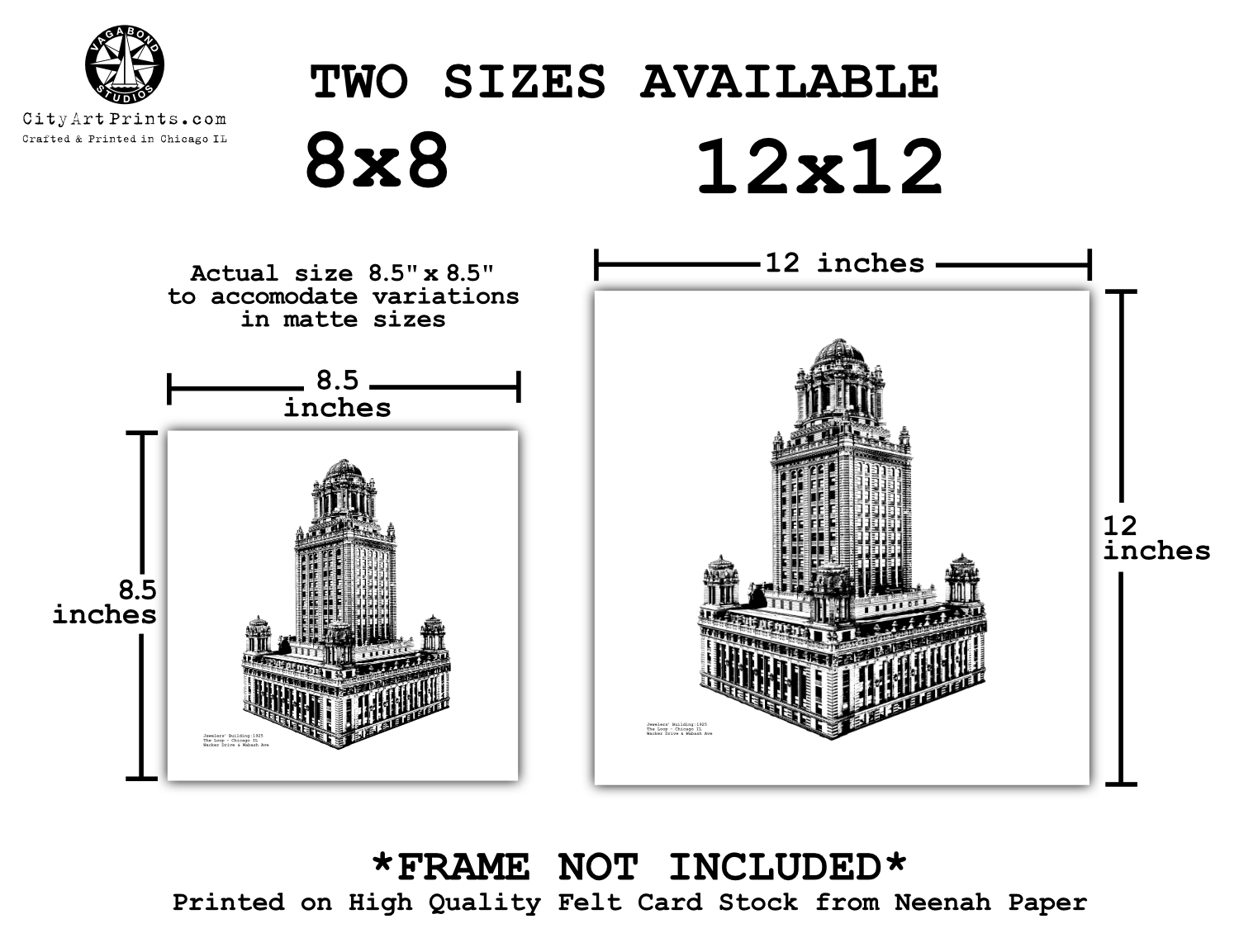 Jewelers Building Chicago Historic Architecture graphic illustration art print in the loop by cityartprints.com