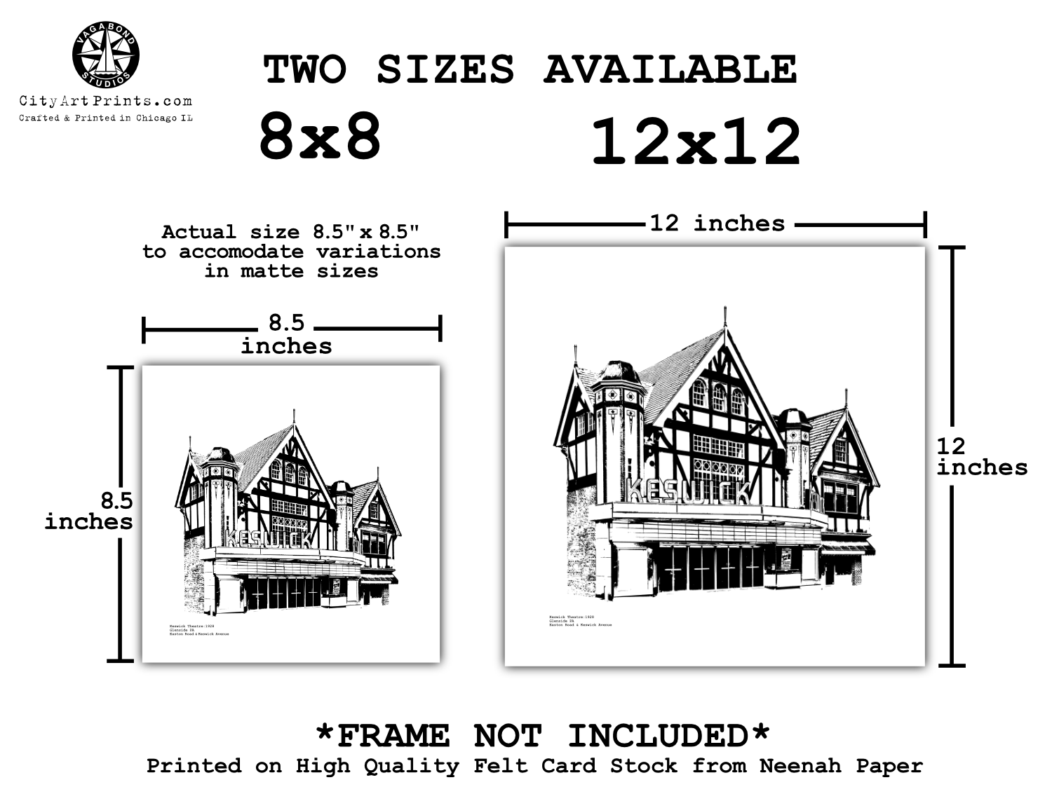 Keswick Theatre Glenside PA Philadelphia graphic art print illustration by cityartprints.com 