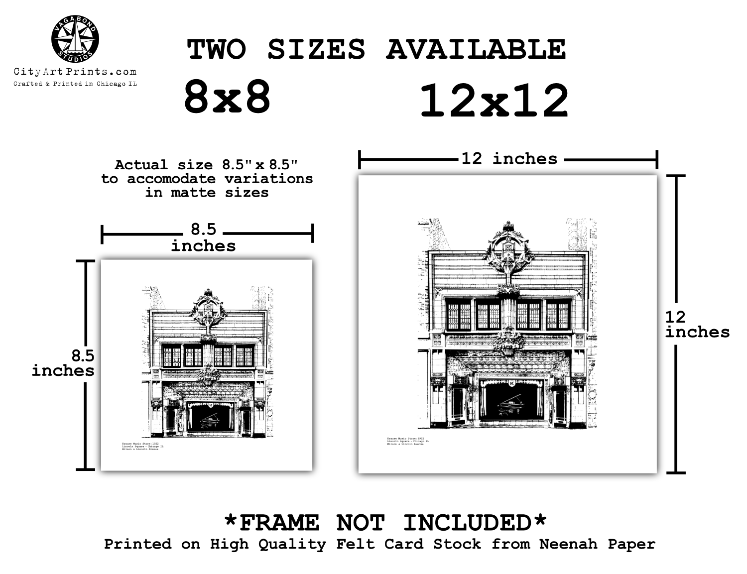 Krause Music Store Lincoln Square Chicago Graphic Wall Art illustration by cityartprints.com