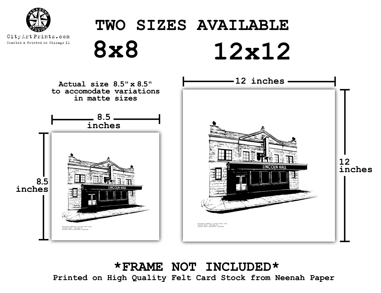 Lincoln Hall Chicago Graphic Art Print illustration in Lincoln Park Chicago IL by cityartprints.com