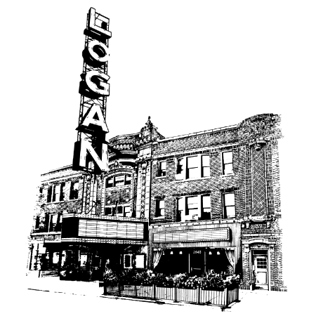 Logan Theatre Graphic Art Print illustration in Logan Square Chicago IL by cityartprints.com