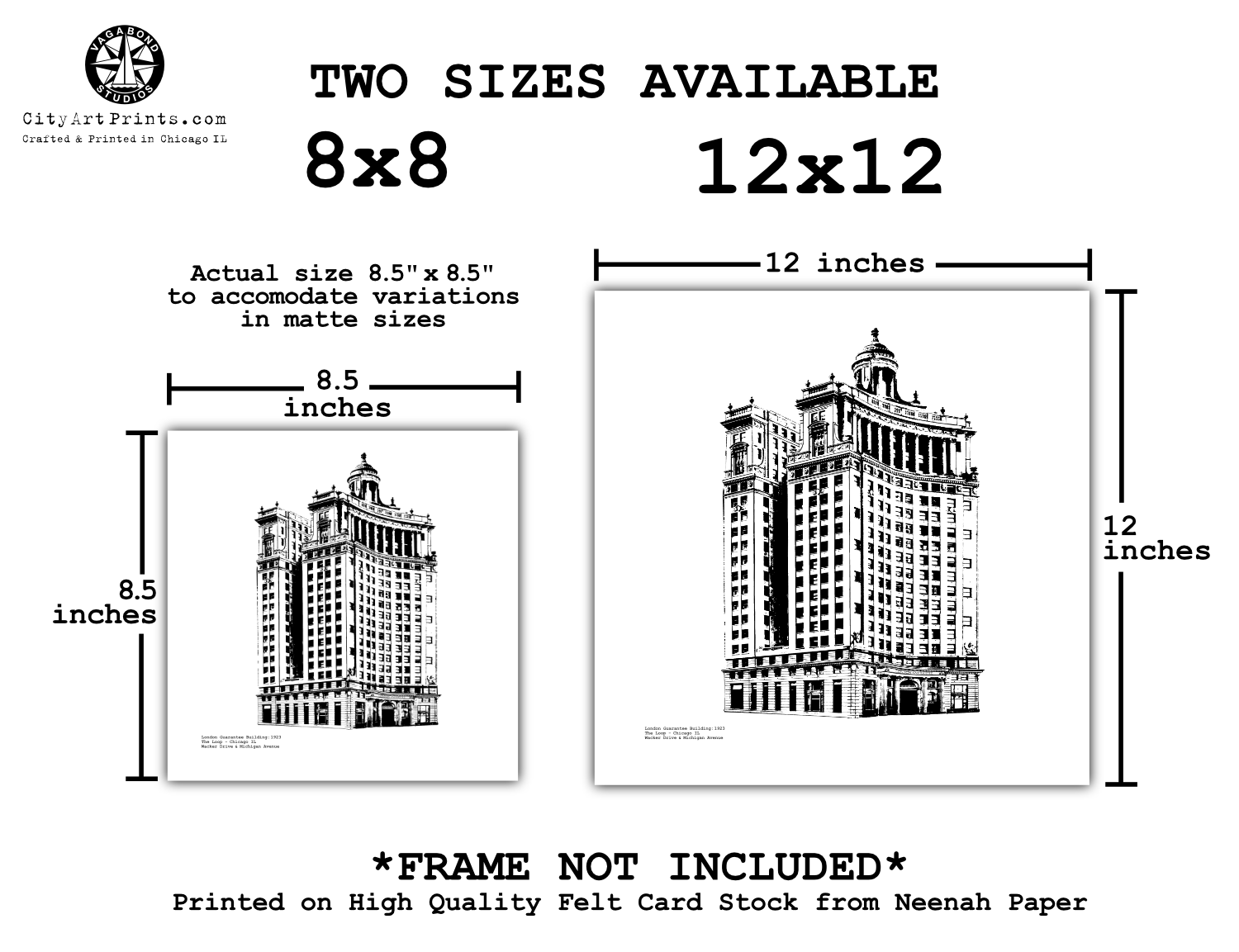 London House Hotel, formerly known as the London Guarantee Building on the Chicago River as a Graphic Art Print illustration by cityartprints.com