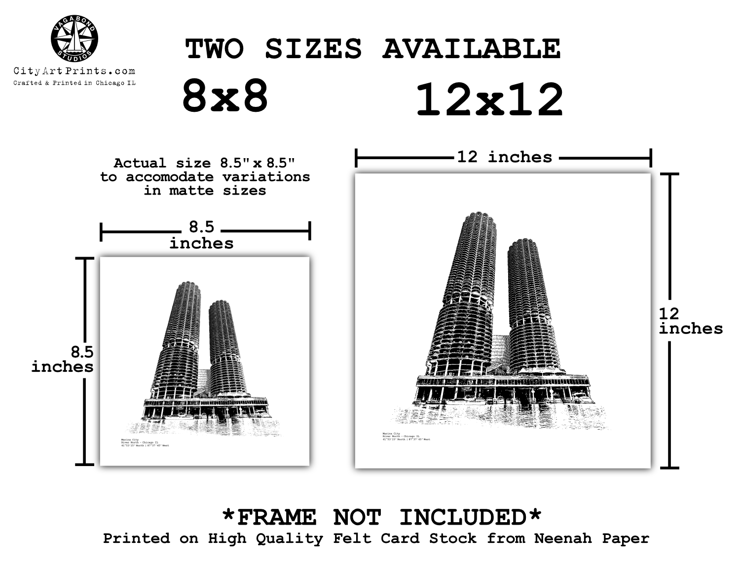 Marina City Towers on the Chicago River Graphic Chicago Wall Art Print by cityartprints.com