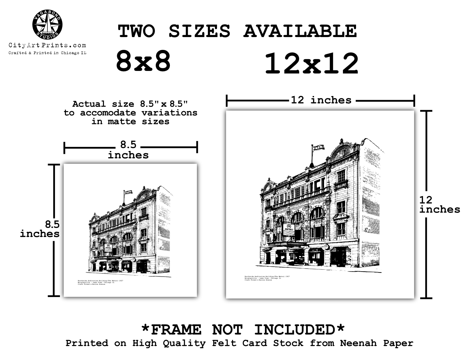 The Metro Chicago Graphic Art Print illustration in Wrigleyville, Lake View, Chicago IL by cityartprints.com