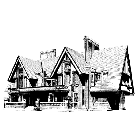 custom illustration of a frank lloyd wright house in oak park illinois