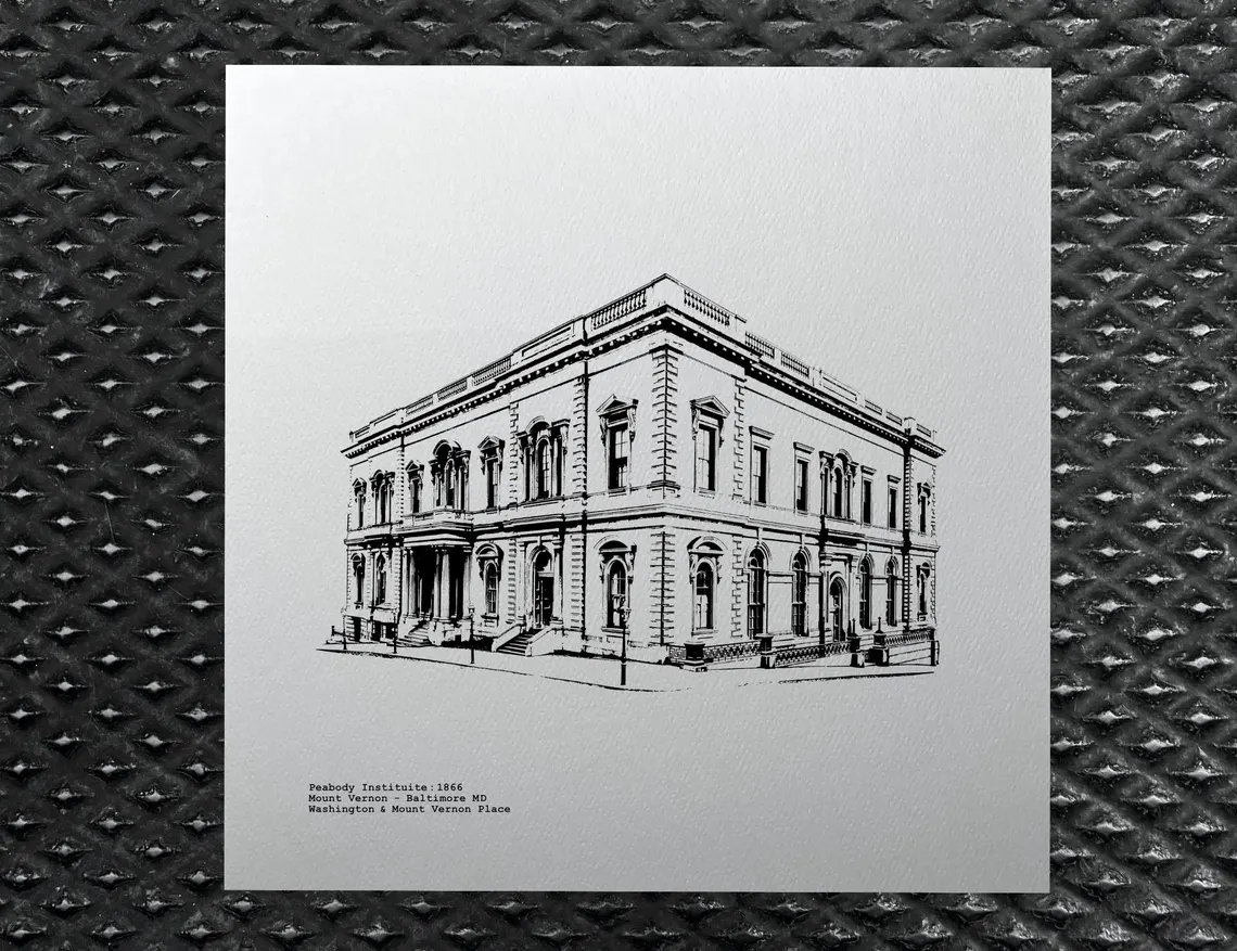George Peabody Library / Peabody Institute in Mount Vernon - Baltimore MD  illustration by cityartprints.com