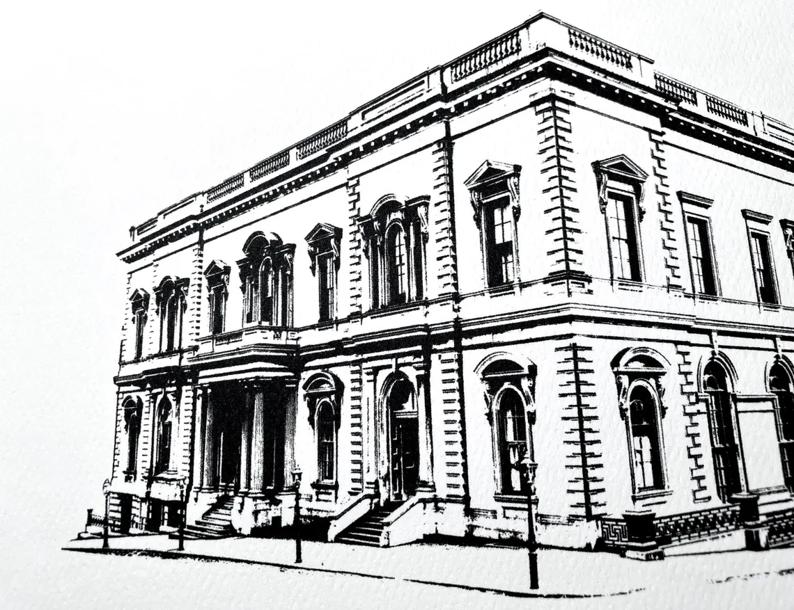 George Peabody Library / Peabody Institute in Mount Vernon - Baltimore MD  illustration by cityartprints.com
