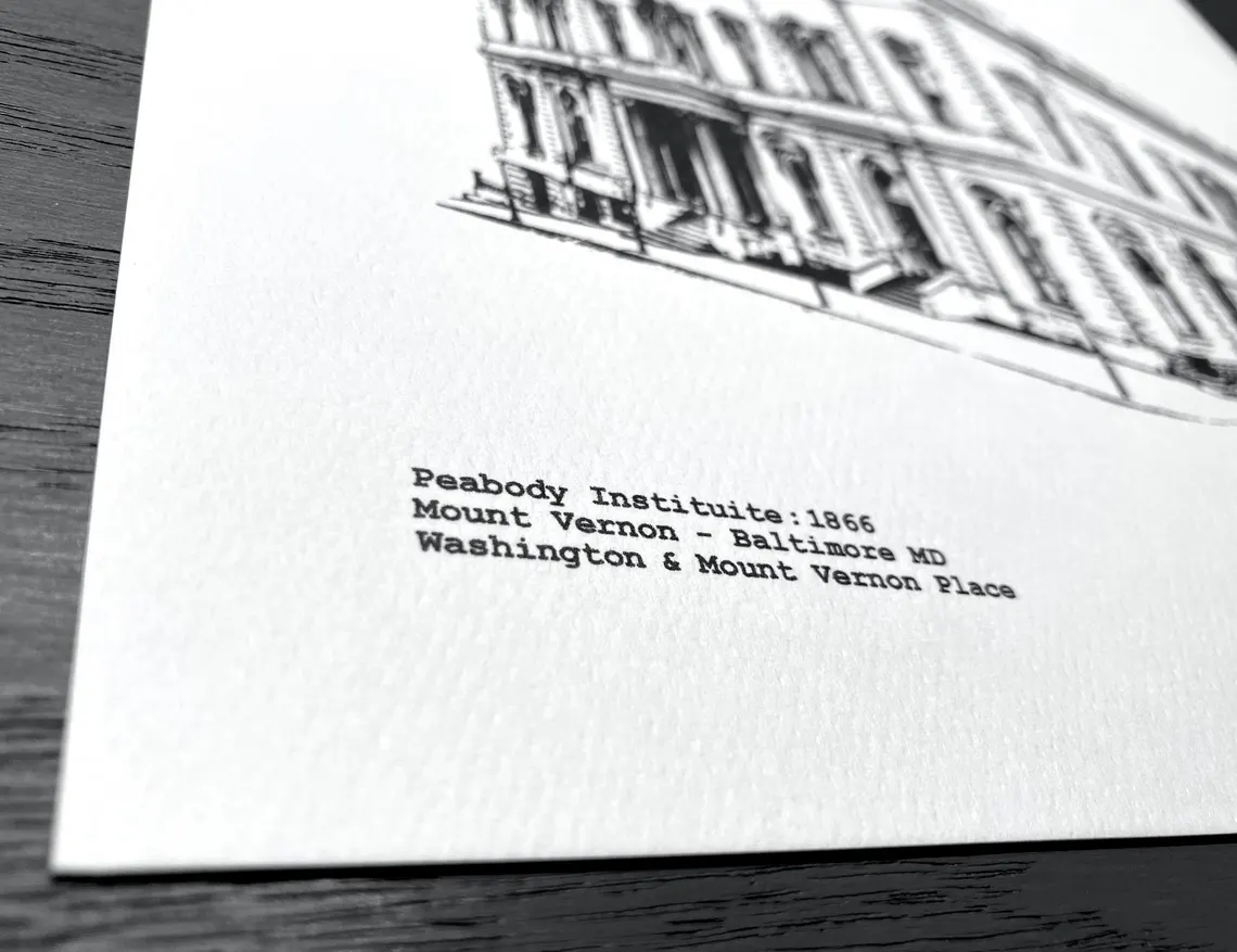 George Peabody Library / Peabody Institute in Mount Vernon - Baltimore MD  illustration by cityartprints.com