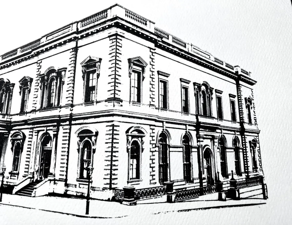 George Peabody Library / Peabody Institute in Mount Vernon - Baltimore MD  illustration by cityartprints.com